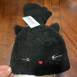 NWT cat hat and mittens set girls black with ears Sherpa soft cozy 2t 3t 4t 5t